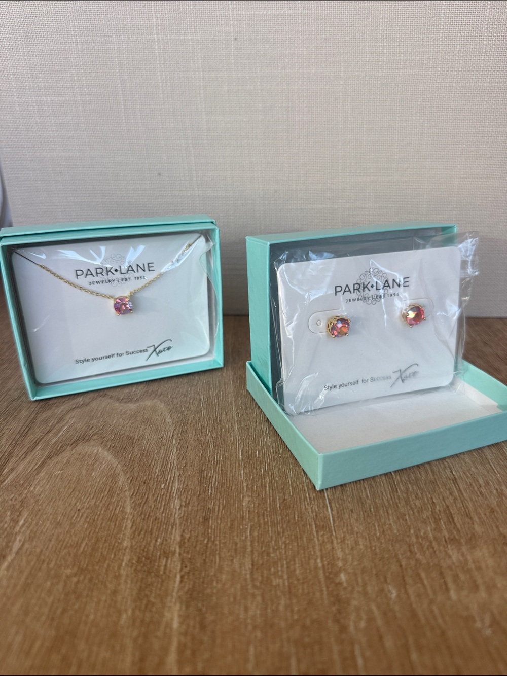 Park Lane Gold-Tone Pink Crystal Necklace with Matching Stud Earrings